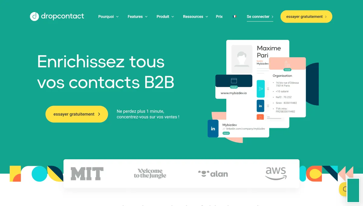 Dropcontact product homepage screenshot.