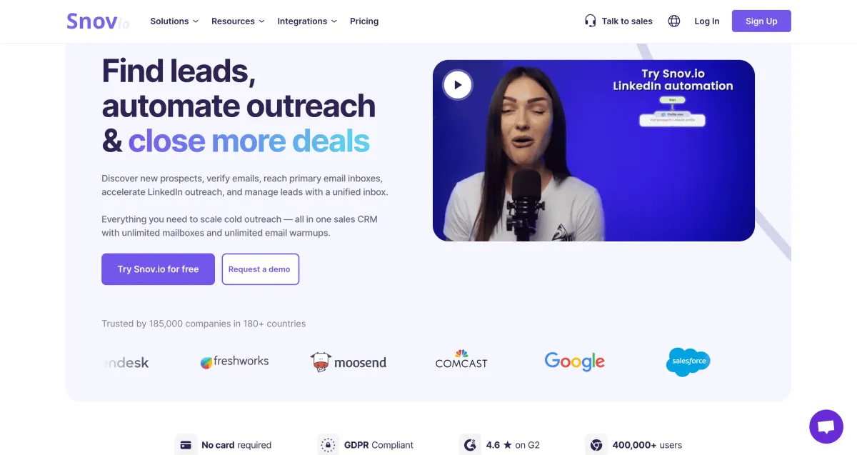 Snov.io product homepage screenshot.